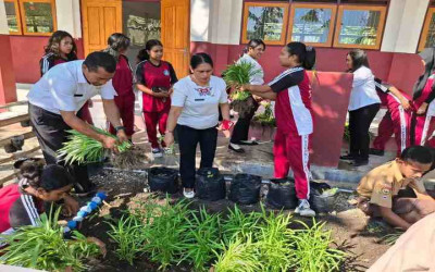 Kelas XII B SMAN 1 Fatuleu Panen Kedua Sayur Kangkung Organik